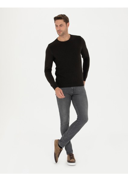 Erkek Kahverengi Slim Fit Bisiklet Yaka Triko Kazak 50281819-VR029