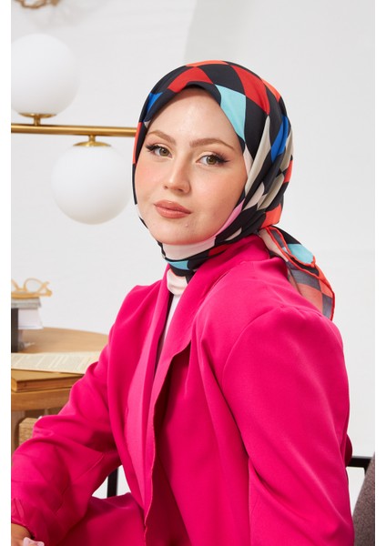 Relax Geometrik Ala Soft Eşarp Kırmızı 1139-18