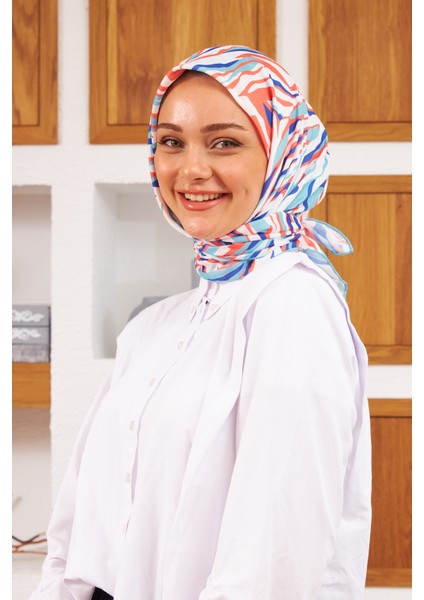 Nature Zebra Soft Eşarp Beyaz Lacivert 1141-16
