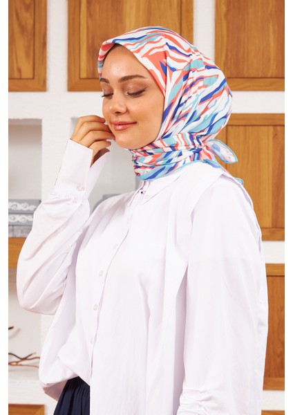Nature Zebra Soft Eşarp Beyaz Lacivert 1141-16