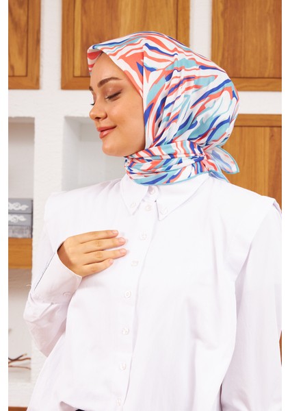 Nature Zebra Soft Eşarp Beyaz Lacivert 1141-16