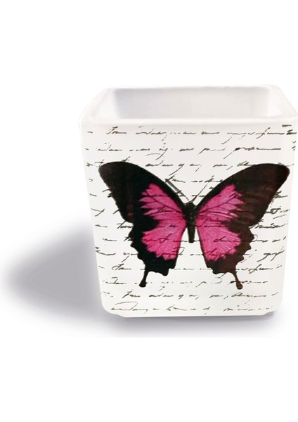 DEKORATİF BUZLU CAM MUMLUK KELEBEK DESEN 8X8 CM (2 Adet)