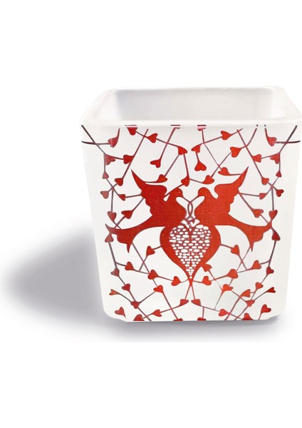 DEKORATİF BUZLU CAM MUMLUK KAREN KUŞLAR DESEN 8X8 CM (2 Adet)