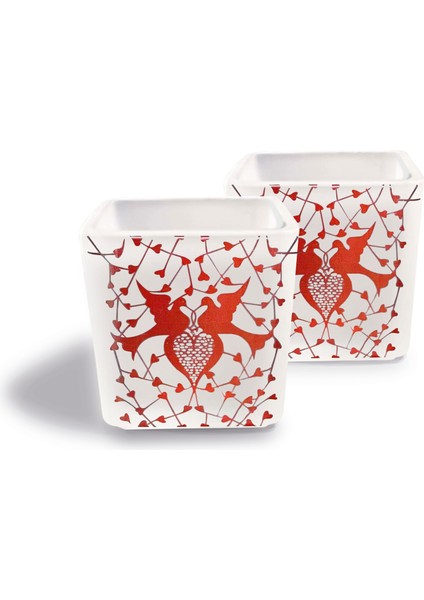 DEKORATİF BUZLU CAM MUMLUK KAREN KUŞLAR DESEN 8X8 CM (2 Adet)
