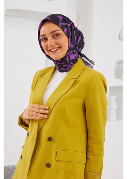 Relax Geometrik Line Soft Eşarp Siyah Pembe 1145-13