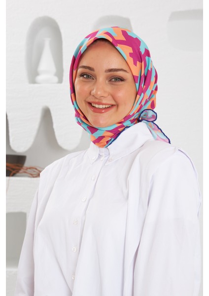 Relax Geometirk Venüs Soft Eşarp Turkuaz Kırmızı 1137-05
