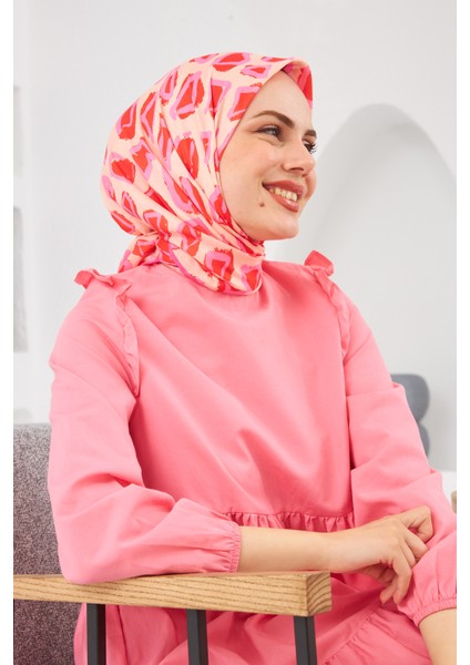 Relax Geometrik Trapz Soft Eşarp Mercan Pembe 1144-12
