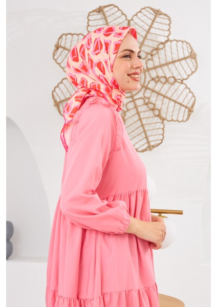 Relax Geometrik Trapz Soft Eşarp Mercan Pembe 1144-12