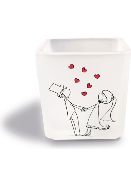 DEKORATİF BUZLU CAM MUMLUK CİN ALİ&AYŞE DESEN 8X8 CM (2 Adet)
