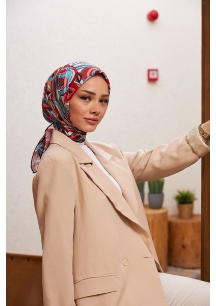 Geo Oval Soft Eşarp Kırmızı 1158-07