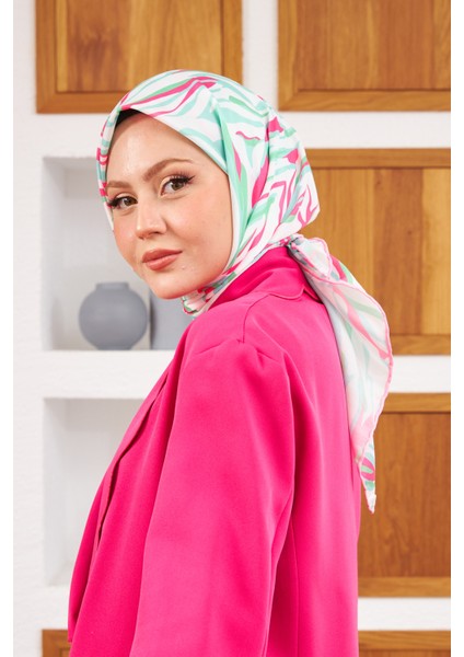 Nature Zebra Soft Eşarp Yeşil Koyu Pembe 1141-19