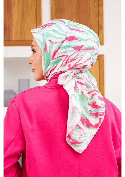 Nature Zebra Soft Eşarp Yeşil Koyu Pembe 1141-19