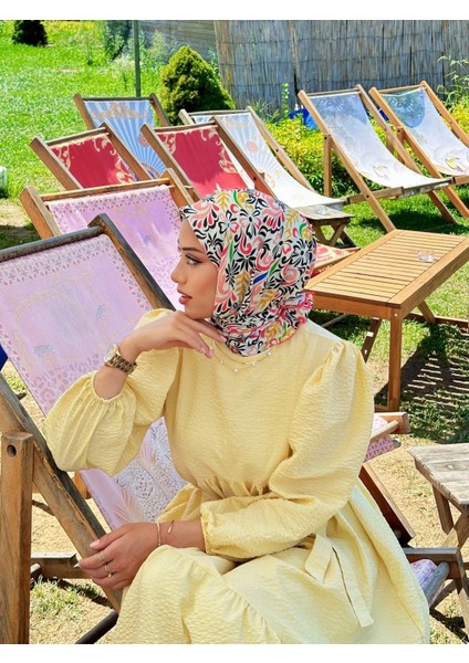 Nature Mina Soft Eşarp Beyaz Siyah 1146-11