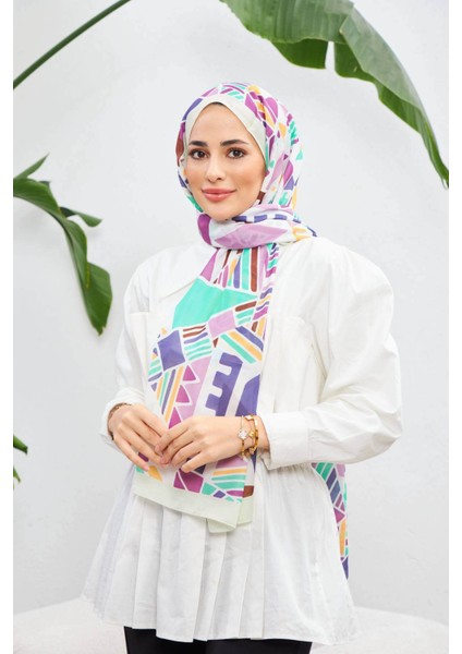 Geo Etnik Soft Şal Su Yeşili Pembe 3039-11