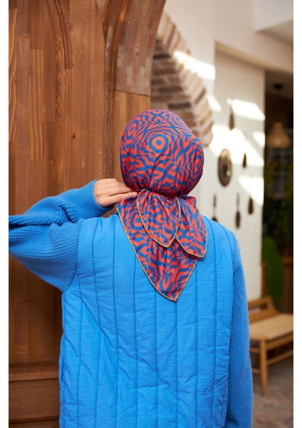 Geo Trefoil Soft Eşarp Mavi Kiremit 1159-06