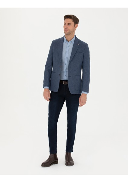 Pierre Cardin Erkek Koyu Mavi Slim Fit Yün Karışımlı Ceket 50276911-VR032