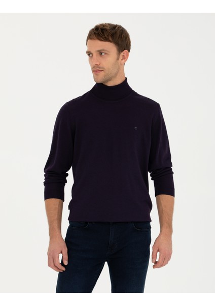 Erkek Mor Slim Fit Balıkçı Yaka Yün Karışımlı Basic Triko Kazak 50270052-VR038