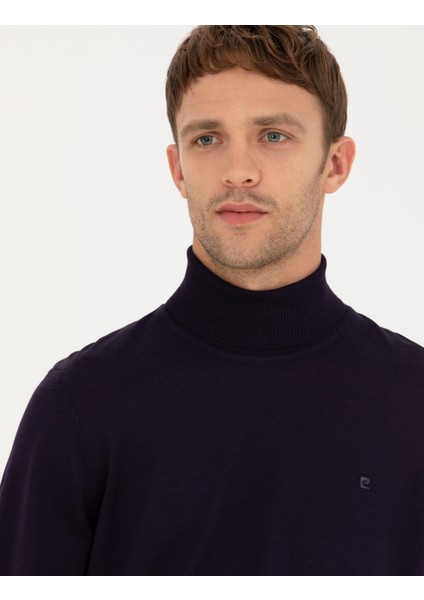 Erkek Mor Slim Fit Balıkçı Yaka Yün Karışımlı Basic Triko Kazak 50270052-VR038