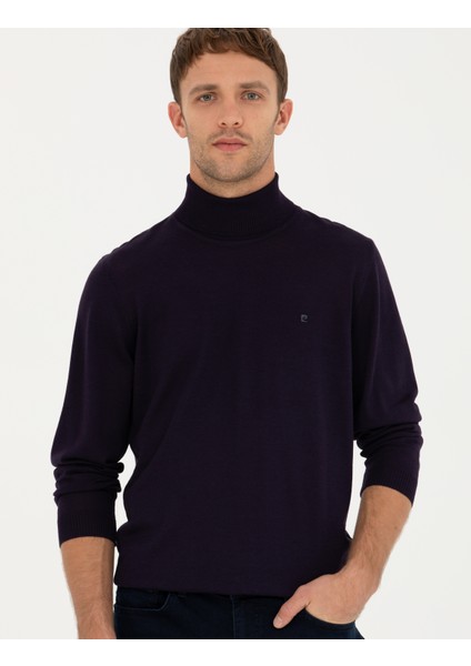 Erkek Mor Slim Fit Balıkçı Yaka Yün Karışımlı Basic Triko Kazak 50270052-VR038