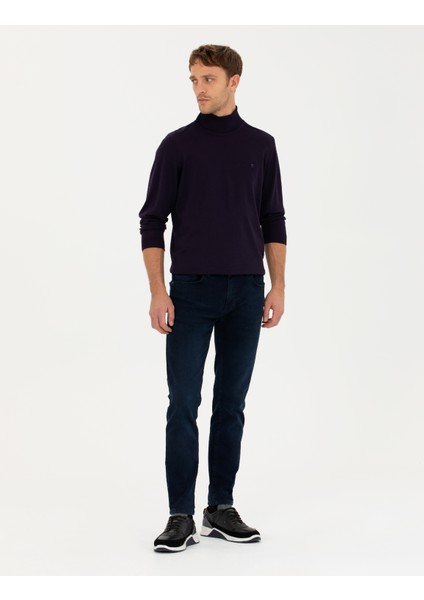 Erkek Mor Slim Fit Balıkçı Yaka Yün Karışımlı Basic Triko Kazak 50270052-VR038