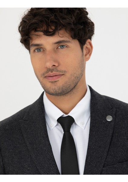 Erkek Antrasit Slim Fit Yün Karışımlı Ceket 50279478-VR006