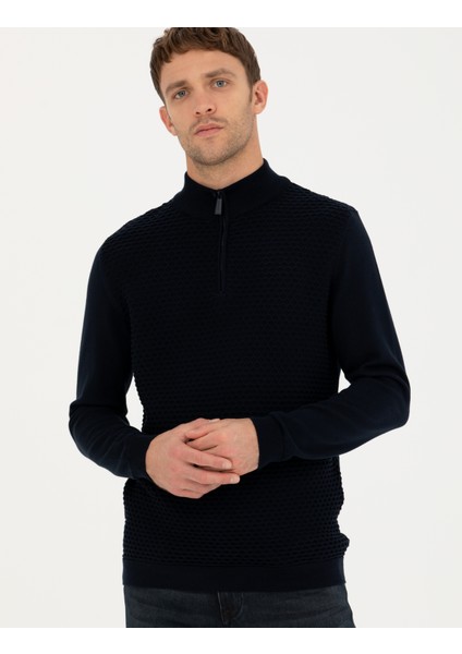 Erkek Lacivert Slim Fit Fermuarlı Dik Yaka Triko Kazak 50281824-VR033 modelleri