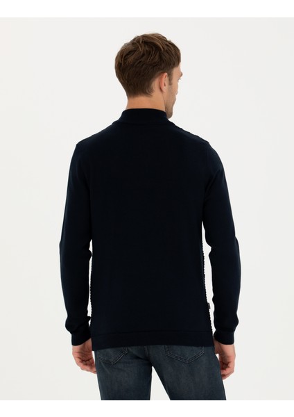 Erkek Lacivert Slim Fit Fermuarlı Dik Yaka Triko Kazak 50281824-VR033 indirimleri