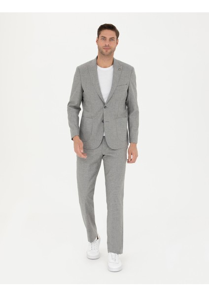 Erkek Gri Slim Fit Yün Karışımlı Takım Elbise 50273542-VR024