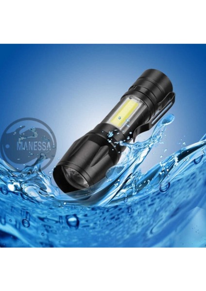 Ms-Ultra Güçlü 2000 Lumens + 5W Cob LED USB Şarjlı Su Geçirmez El Feneri Kutulu Kamp Feneri Avcılık