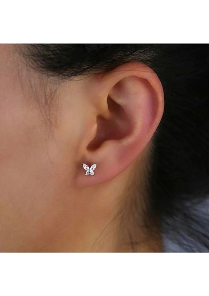 Silver Renkli Kelebek Helix Tragus Lob Conch 8 mm Piercing