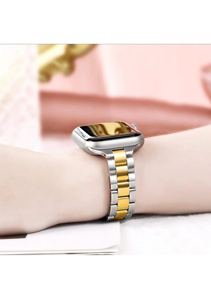 Apple Watch 38 40 41 mm Zarif Şık Tasarım Ince Paslanmaz Ayarlanabilir Metal Kordon