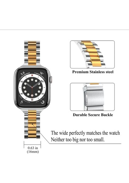 Apple Watch 38 40 41 mm Zarif Şık Tasarım Ince Paslanmaz Ayarlanabilir Metal Kordon
