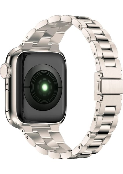 Apple Watch 38 40 41 mm Seri 10-42mm Şık Tasarım Ince Paslanmaz Ayarlanabilir Metal Kordon