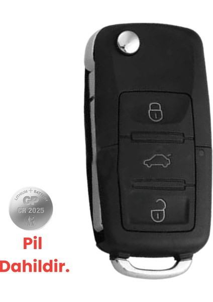 Volkswagen Golf Caddy Jetta Seat Leon 3 Buton Geçme Anahtar Kumanda Kabı Anahtar Kılıfı 2025 Pilli
