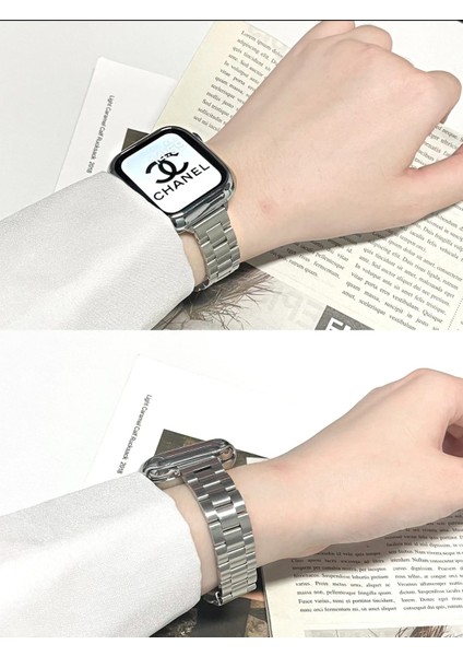 Apple Watch 38/40/41 mm (Seri 10 42mm) 9 8 7 Se 6 5 4 3 2 1 Paslanmaz Çelik Zarif Slim Ayarlanabilir Kordon