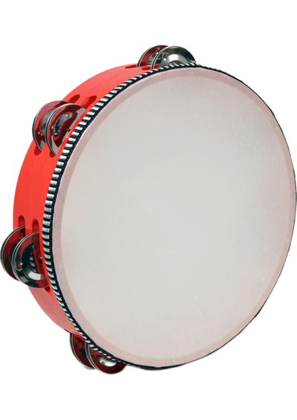 El Davul Çift Sıralı Tef Müzik Aleti Ahşap Tefler Metal 8 Inç Kırmızı (Yurt Dışından)