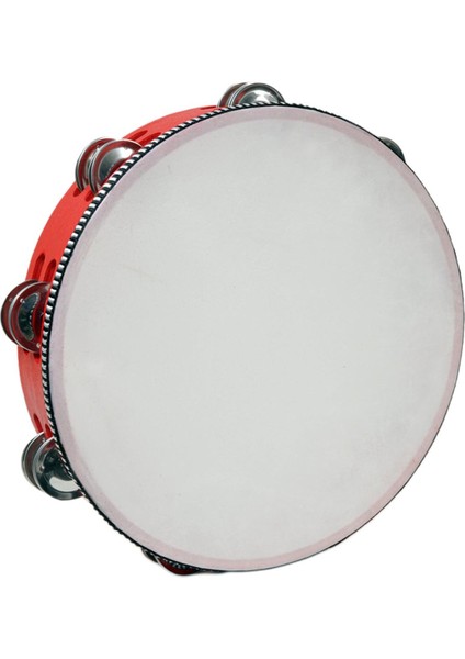 El Davul Çift Sıralı Tef Müzik Aleti Ahşap Tefler Metal 10 Inç Kırmızı (Yurt Dışından)