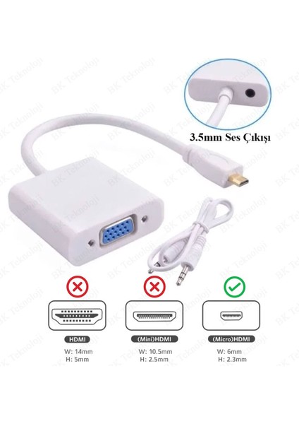 Micro HDMI To VGA Ses Destekli Çevirici Adaptör fiyatları