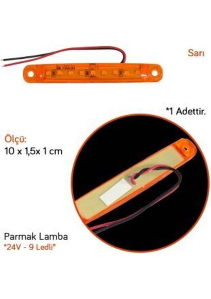 Ahmet Otomotiv 10 Adet 9 Ledli Parmak LED Lamba Sarı 12V-24V