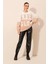 Kadın Krem Beyaz Blok Ever Slow Baskılı Rahat Peluş Sweatshirt HZL23W-BD1554781 5