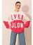 Kadın Fuşya Beyaz Blok Ever Slow Baskılı Rahat Peluş Sweatshirt HZL23W-BD1554781 1