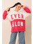 Kadın Fuşya Beyaz Blok Ever Slow Baskılı Rahat Peluş Sweatshirt HZL23W-BD1554781 2