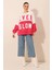 Kadın Fuşya Beyaz Blok Ever Slow Baskılı Rahat Peluş Sweatshirt HZL23W-BD1554781 5