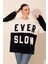 Kadın Lacivert Beyaz Blok Ever Slow Baskılı Rahat Peluş Sweatshirt HZL23W-BD1554781 4