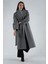 Gri Önden Düğmeli Oversize Örme Kaşe Kaban 0108081.06 3