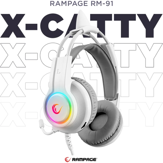 Rampage RM-K91 X-Catty Beyaz USB 7.1 Version Rgb Gaming Oyuncu Mikrofonlu Kulaklık