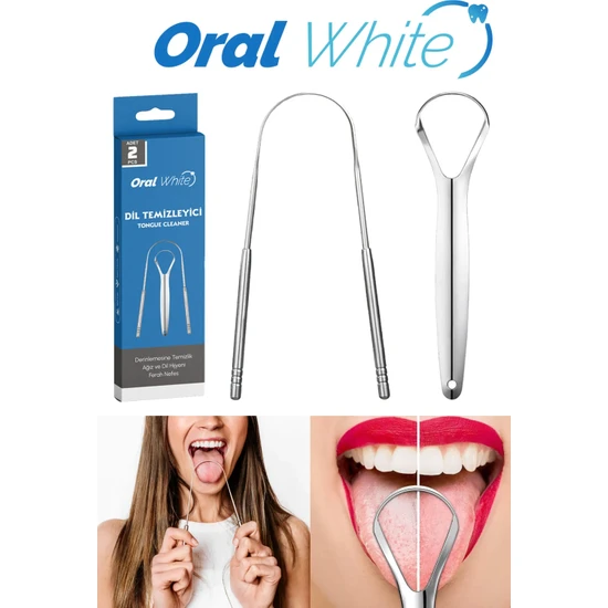 Oral White Paslanmaz Çelik Dil Temizleyici ve Dil Sıyırıcı 2 Parça