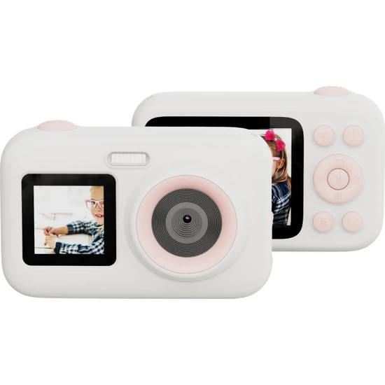 Sjcam Çocuklar Için Fotoğraf Makinesi Fullhd 1080P 44MP 2.4” + 1.3 Çift Ekran 650 mah  Beyaz