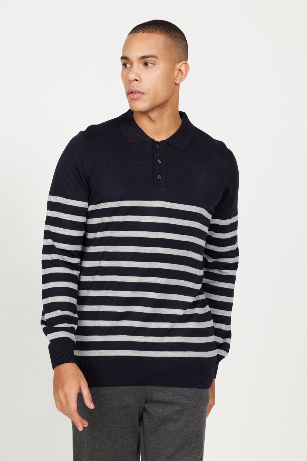 Altınyıldız Classics Erkek VIZON-EKRU Standart Fit Normal Kesim Polo Yaka Çizgili Triko Kazak