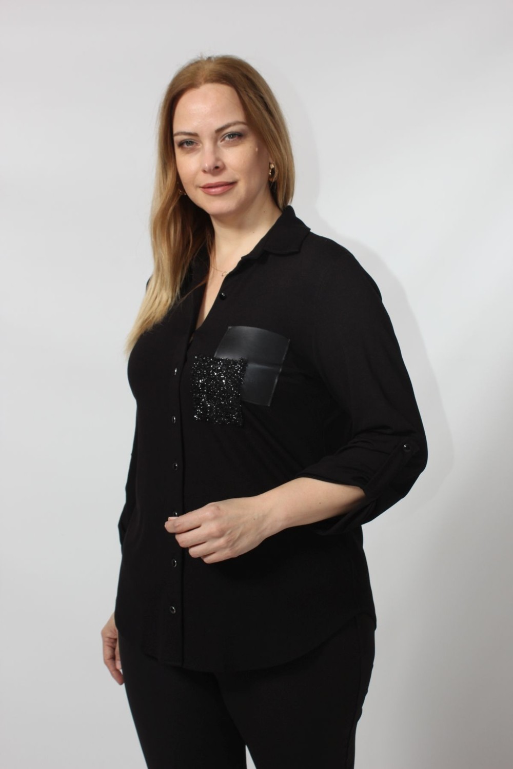 Moda Berray 3277 Simli ve Derili Cepli Yumuşak Dokulu Büyük Beden Yün Gömlek görsel 8